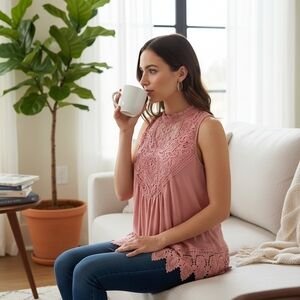 No Boundaries Peach Lace Sleeveless Top Sz Large